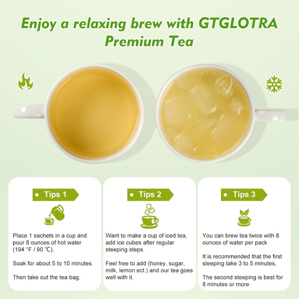 GTGLOTRA Premium Full-Leaf Loose Green Tea, 24 Pyramid Bags(4 Pack), 100% Natural No Additives, Easy Brew, Biodegradable Tea Whole Leaf Tea
