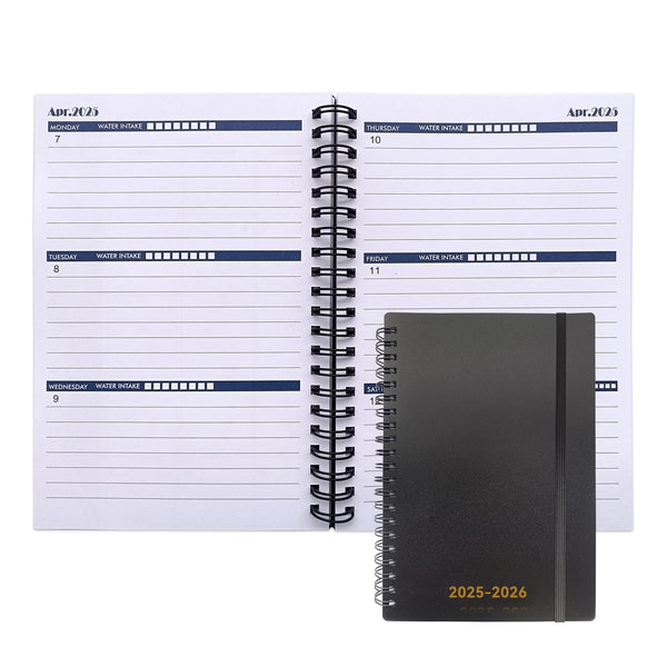 Utytrees Planner 2025-2026 - 18 Months, Black PP Cover-2025.1, 5.2" X 7.5" - Daily, Weekly & Monthly Planner with Water Intake Checklist