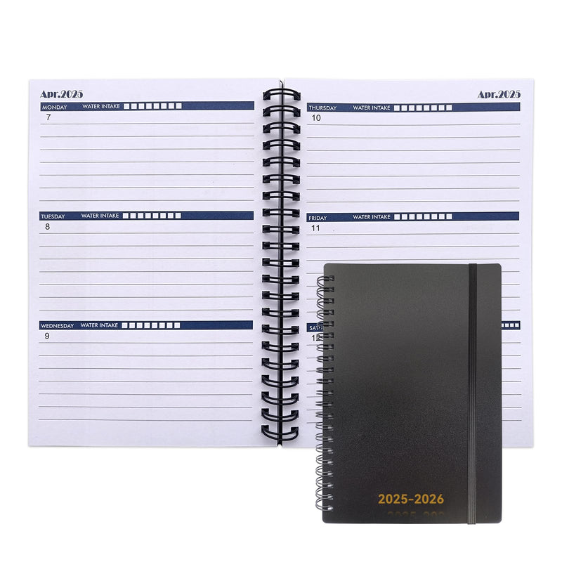 Utytrees Planner 2025-2026 - 18 Months, Black PP Cover-2025.1, 5.2" X 7.5" - Daily, Weekly & Monthly Planner with Water Intake Checklist