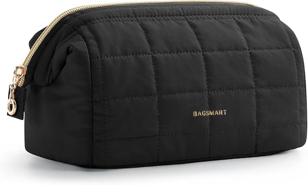 BAGSMART Makeup Bag Travel Toiletry Bag, Puffy Padded Make up Bags for Women Makeup Organizer Case, Wide-Open Pouch Purse Travel Essentials