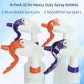 Spray Bottles Heavy Duty - 4 Pack 32 Oz, Empty Spray Bottles for Cleaning, Chemical Resistant HDPE, Industrial-Grade Spray Bottle with Heavy Duty