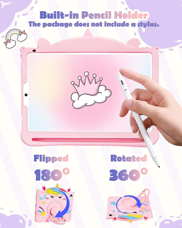 For Ipad Mini A17 Pro/6 Generation Case - 8.3 Inch Mini 7Th/6Th 2021 Gen Case with Pen Holder Cute Cartoon Unicorn Silicone Tablet Cover with