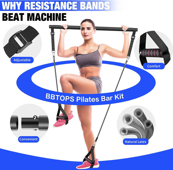 Pilates Bar Kit with Resistance Bands,Pilates Bar with Stackable Bands Workout Equipment for Legs,Hip,Waist and Arm,Exercise Fitness Equipment for