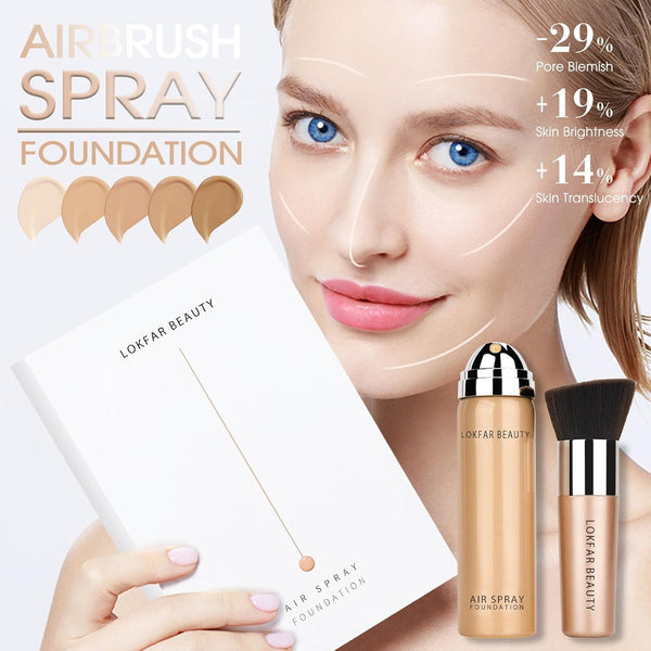 Airbrush Foundation Spray, Silky Mist Spray Makeup Kit with Brush, Full Coverage Foundation for Smooth Radiant Finish, Formula Breathable