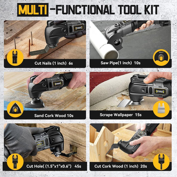 Cordless Oscillating Tool for Dewalt 20V Battery, 6 Variable Speed Brushless-Motor Tool, Oscillating Multi Tool Kit for Cutting Wood Drywall Nails