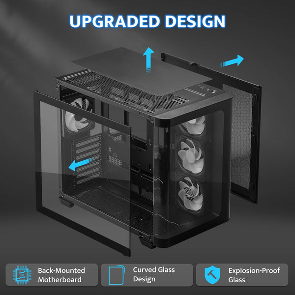 Darkflash ATX Mid-Tower Gaming PC Case, Back Plug-In BTF Motherboard, with 4 ARGB Fans Computer Case, Full View Curve Glass Dual-Chamber PC Case,
