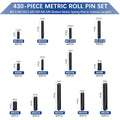 430 Pcs Roll Pin Set, Slotted Metric Spring Pins, Steel Split Expansion Pin M1.5 M2 M2.5 M3 M4 M5 M6, Spring Dowel Tension Roll Pins for Home