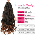 French Curly Pre-Stretched Braiding Hair 12 Inch 8 Packs - Bouncy Loose Wavy Synthetic Extensions for Black Women (1B/30)