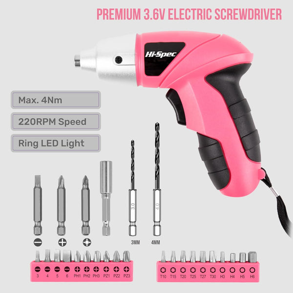 Hi-Spec Small Electric Screwdriver, Mini Drill Set, Rechargeable 3.6V Cordless Screwdriver with 26 Driver Bits, Power Tool for Small Projects &