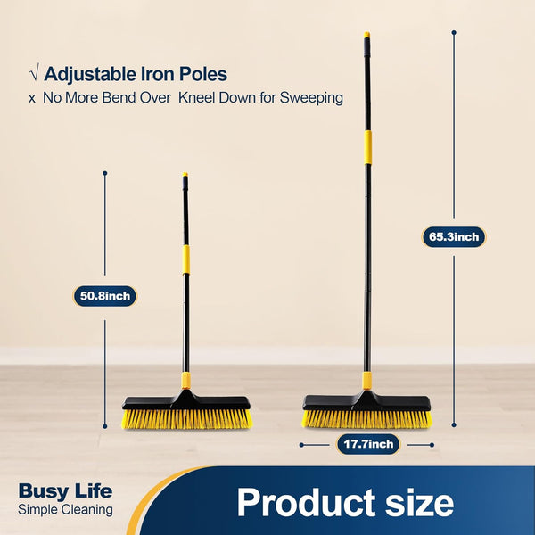 Yocada 18 Inch Push Broom Heavy-Duty Outdoor Commercial Broom Brush Stiff Bristles for Cleaning Patio Garage Deck Concrete Wood Stone Tile Floor