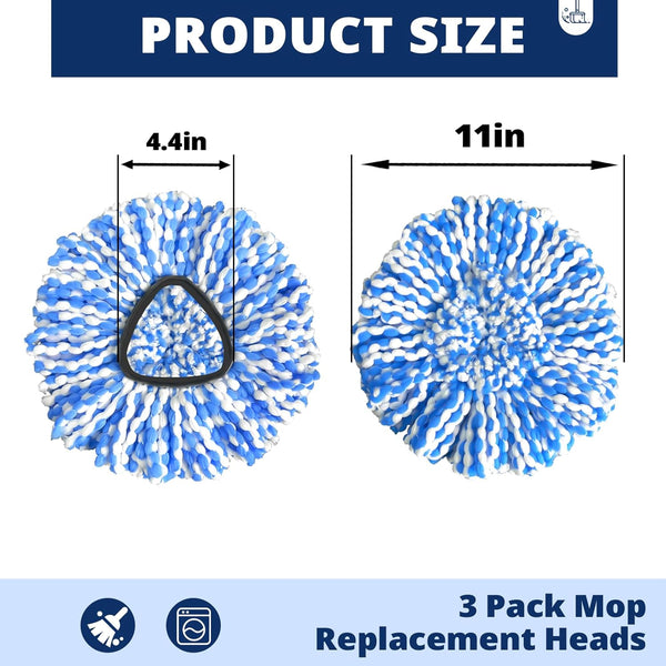 Mop Head Replacement, 3 Pack Spin Mop Refill Replace Head Compatible Rinseclean 2-Tank System, Microfiber Machine Washable