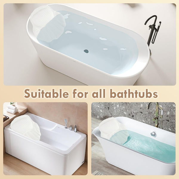 Bath Pillow for Tub,Ergonomic Head & Neck Support, Ultra-Soft 4D Breathable Mesh Bathtub Cushion Pillow,Non-Slip Suction Cups, Fast-Drying &