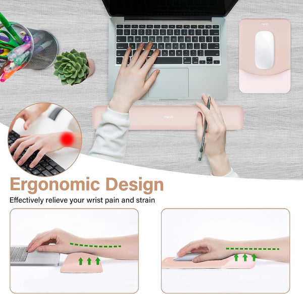 MOSISO Wrist Rest Support for Mouse Pad&Keyboard Set, Rectangular Ergonomic Mousepad Non-Slip Base Home/Office Pain Relief&Easy Typing Pad with