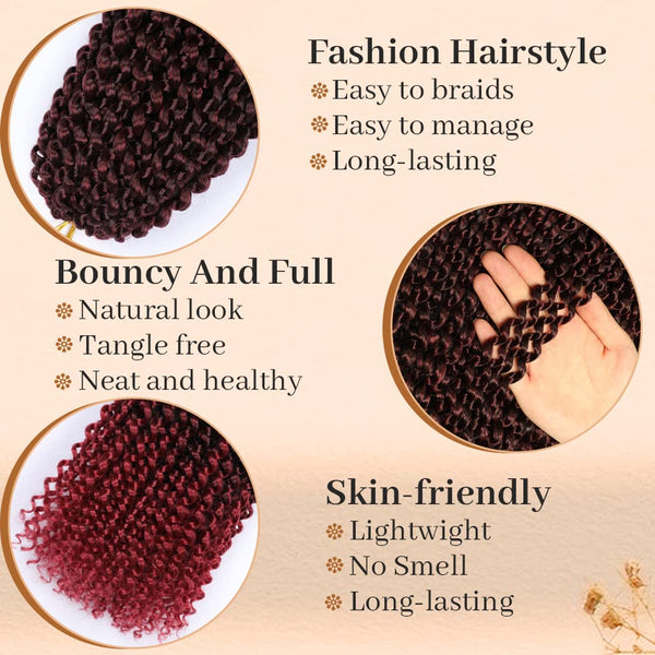 8 Packs Passion Twist Crochet Hair 12 Inch Bohemian Curly Braids Water Wave Hair for Passion Twist Braiding Hair Synthetic Fiber Hair Extensions