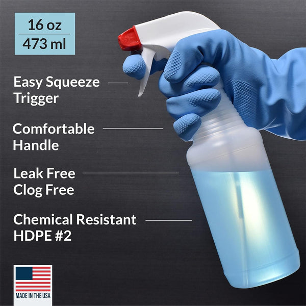 Pinnacle Mercantile Plastic Spray Bottles USA Made 4 Pack 16 Oz Heavy Duty No Leak Empty Refillable Spray Bottle Mist Stream for Cleaning