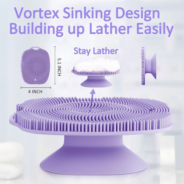 Soft Silicone Body Scrubber, Gentle like a Hand Exfoliating Your Skin and Build up Lather Easily, Back Large Suction Cup Easy to Store,