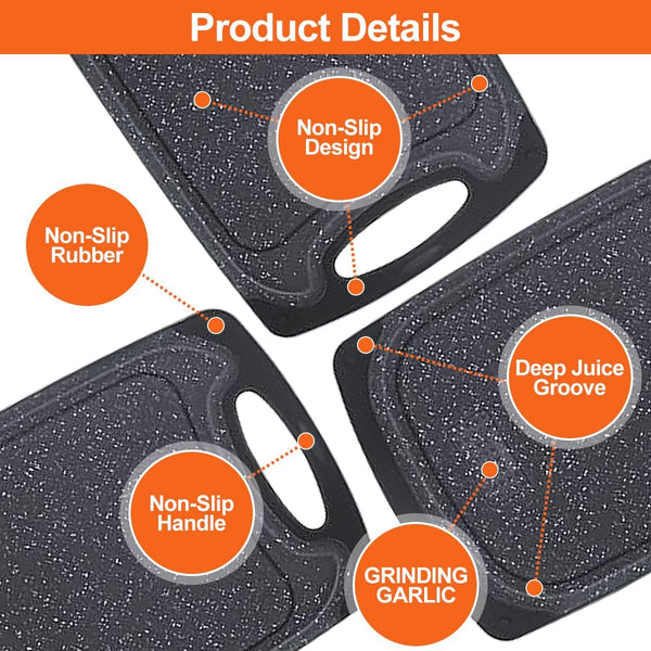 KIMIUP Kitchen Cutting Board (Set of 3),Professional Chopping Boards Sets,Dishwasher Safe Cutting Boards with Juice Grooves & Carrying Handle & No BPA