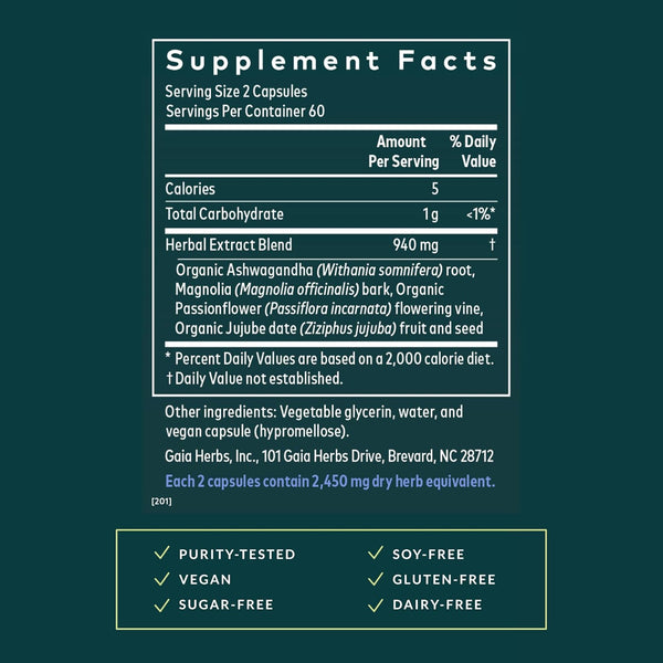 Gaia Herbs Sleepthru - Natural Sleep Support Supplement with Organic Ashwagandha Root, Organic Magnolia Bark, Passionflower, and Jujube Date - 120