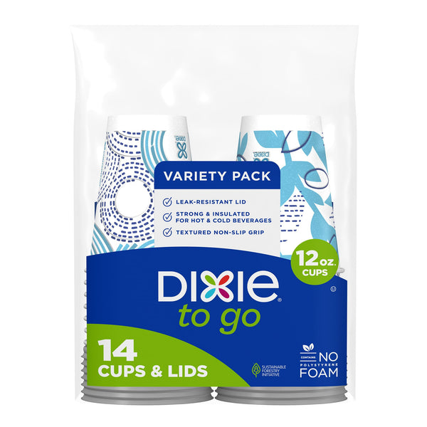 Dixie to Go Medium Paper Coffee Cups with Lids, 12 Oz, 14 Count, Disposable Cups for On-The-Go Hot Beverages