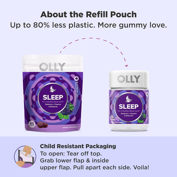 OLLY Sleep Gummy, 3 Mg Melatonin, L-Theanine, Chamomile, and Lemon Balm Extracts, Blackberry Flavor, 30 Day Supply - 60 Count