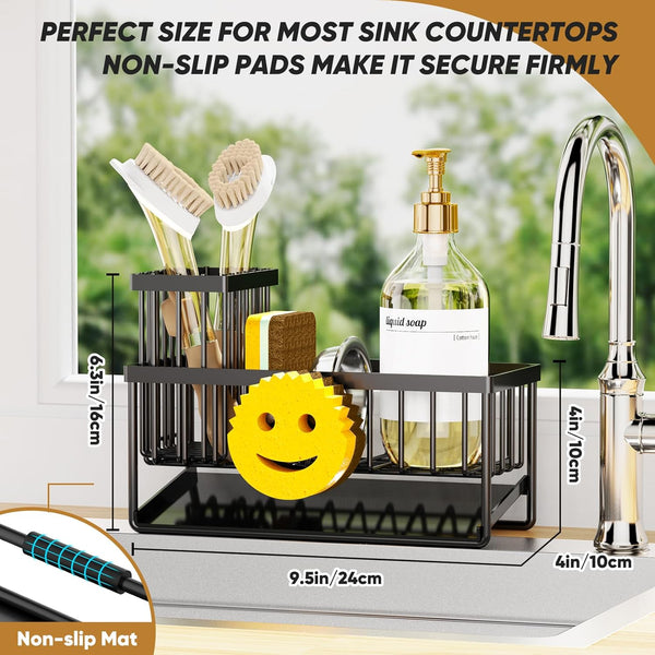 Sponge Holder for Kitchen Sink,Smiley Face Sink Caddy with Removable Brush Holder,Self-Draining Sponge Caddy for Sponge,Soap,Dish