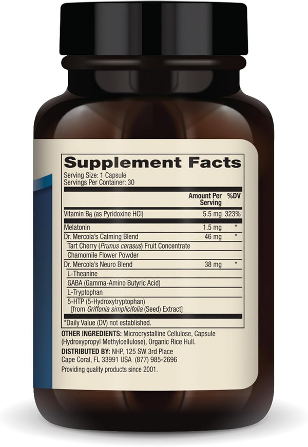 Dr. Mercola Sleep Support with Melatonin, 1.5Mg Melatonin per Serving, 30 Servings (30 Capsules), Dietary Supplement, Supports Healthy Sleep and