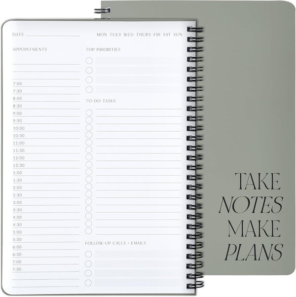 Beautiful Daily Planner and Notebook with Hourly Schedule - Aesthetic Spiral to Do List Notepad to Easily Organize Your Work Tasks and