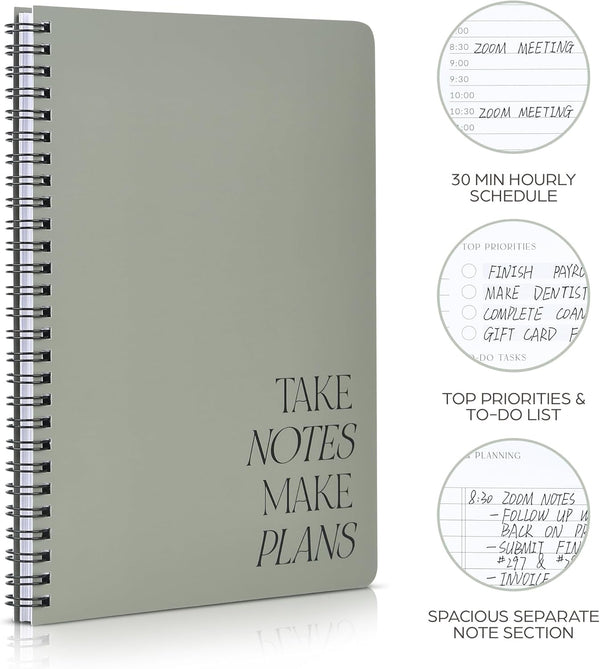 Beautiful Daily Planner and Notebook with Hourly Schedule - Aesthetic Spiral to Do List Notepad to Easily Organize Your Work Tasks and