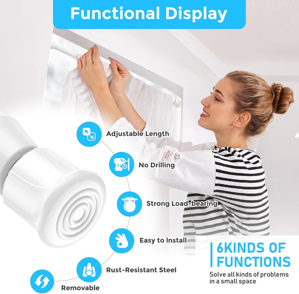 AIZESI 3Pcs White Spring Tension Rond Short Curtain Rods Small Curtain Tension Rods 16 to 28 Inch Adjustable Curtain Rod Tension Extendable Spring