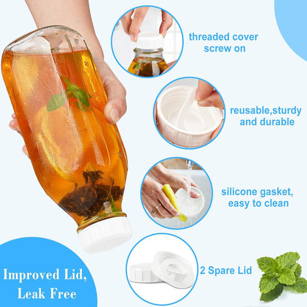 Liter Glass Milk Bottles W Scale, 100% Airtight Heavy Duty Screw Lid - 4 Pack 32 Oz Drinking Jars W Lids - Glass Bottles for Milk, Honey, Jam -