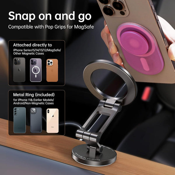 Syncwire Fits MagSafe Car Mount for Car Dash&Tesla Screen[All-Metal] Magnetic Phone Holder, [Flexible Three-axis]360° Rotation Car Mount Strong