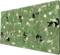 Green Desk Mat XL Cat Cute Plant Cool Desk Pad Keyboard Mat Kawaii Black Cat Flower Mouse Pad Green Desk Mat Desk Decor with Stitched Edges