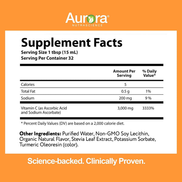 Aurora Nutrascience Mega-Pack Liposomal Vitamin C, Immune Support, 3,000 Mg per Serving, Vegan, Gluten Free, Non-Gmo, 32 Single Serve Packets, Orange
