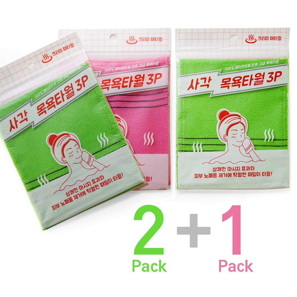 9Pcs Genuine Korean/Asian Exfoliating Bath Washcloth, Skin Massage (Green 6Pcs, Red 3Pcs) Genuine Korean Italy Towel, Removing Dry, Dead Skin