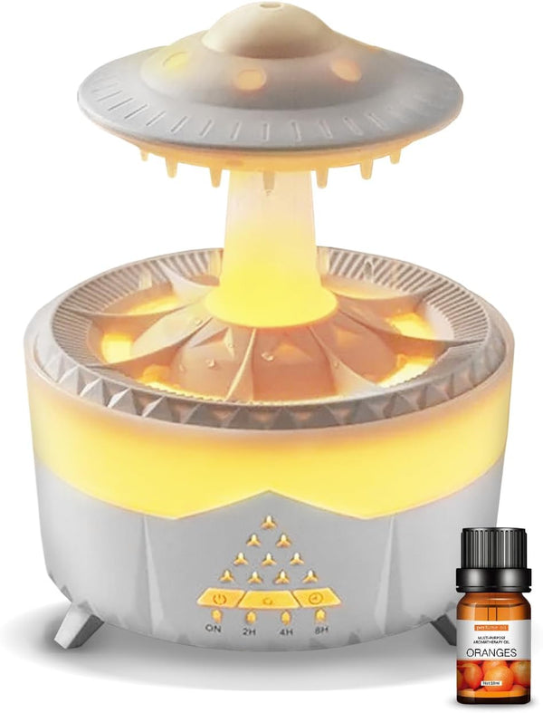 UFO Raindrop Humidifier Oil Diffuser - White - House Scent Essential Oil Desk Humidifier for Aromatherapy - Mushroom Desk Lamp Diffuser with