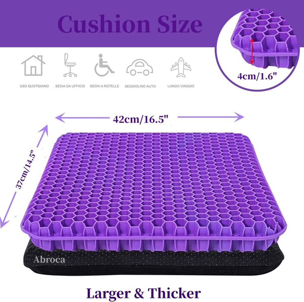 Gel Seat Cushion for Long Sitting, Double Thick Office Desk Home Wheelchair Seat Cushions for Back Hip Sciatica Tailbone Pain Sore Pressure