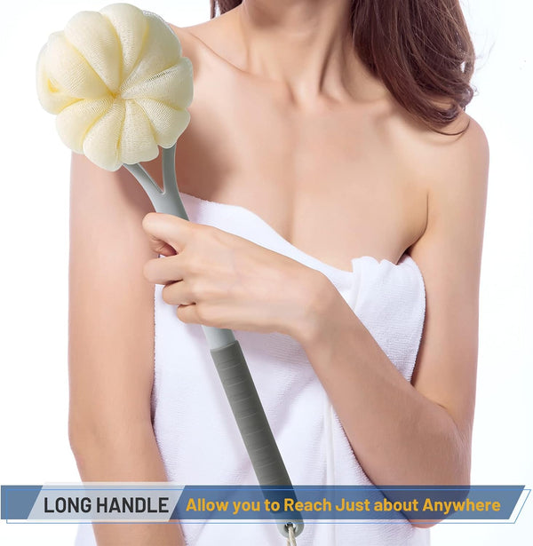 Shower Body Brush,Soft Bristles and Beautiful Pumpkin Loofah 14â Long Handle Back Scrubber Bath Mesh Sponge for Skin Exfoliating Bath,Massage