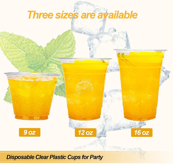 Tashibox 100 Count - 16 Ounce Plastic Cups, Ice Coffee Cups to Go - Crystal Clear PET Party Cups