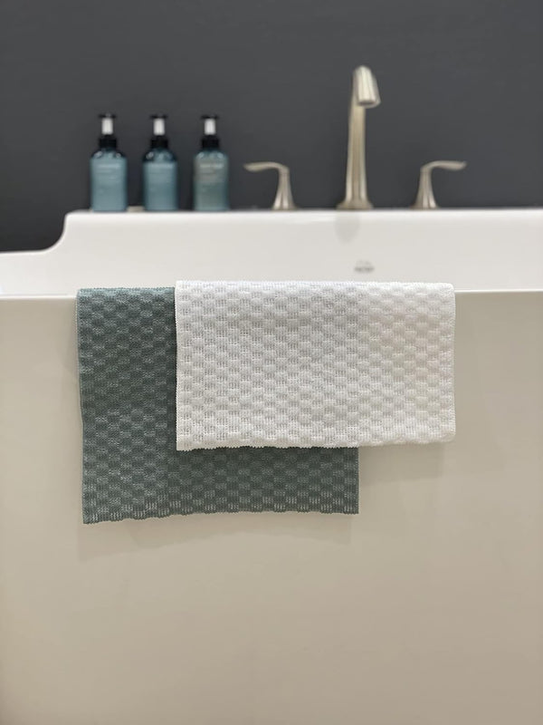 Extra Long Exfoliating Shower Towel Washcloth (Medium Exfoliate) - Dark Gray & Bone - (2 Pack)