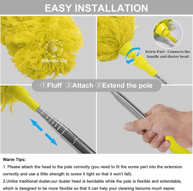 DELUX Microfiber Feather Duster Extendable Cobweb Duster with 100 inches Extra Long Pole, Bendable Head & Scratch-Resist