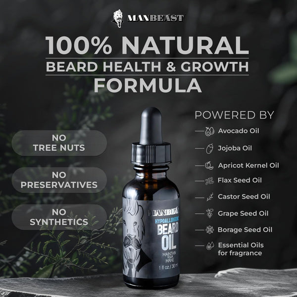 Beard Oil for Men - Hypoallergenic Natural Ingredients for Sensitive Skin, Nut Free Mustache Growth Conditioners, Natural Solution Conditioner to