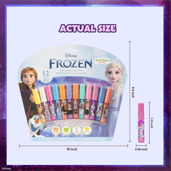 Disney Frozen 12 Piece Plant Based Lip Gloss, Girls Party Favors, First Makeup Set for Girl, Perfect for Parties, Sleepovers, and Birthday Gifts,