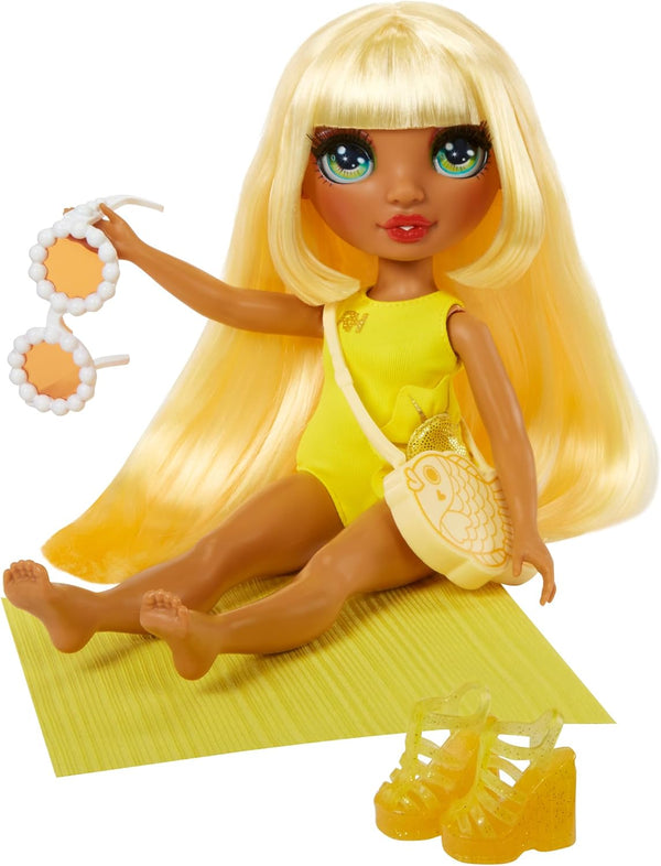 Rainbow High Swim & Style Sunny - Yellow 11" Blonde Fashion Doll with Shimmery Wrap to Style 10+ Ways, Swimsuit, Sandals, Fun Play Accessories,