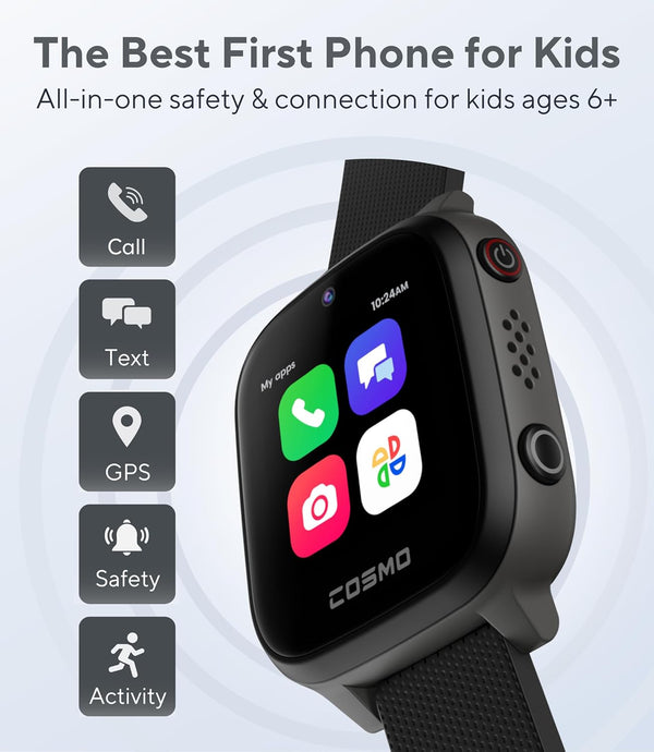 Jrtrack 4 Kids Smart Watch by Cosmo | Phone Watch & GPS Tracker | Enhanced Parental Controls | Call, Text, Activity, School Lock | Spotify Music |