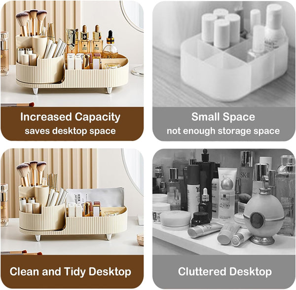 360Â° Rotating Vanity Makeup Organizer with Brush Holder, Large Spinning Cosmetic Storage for Skincare, Perfumes and Lotions