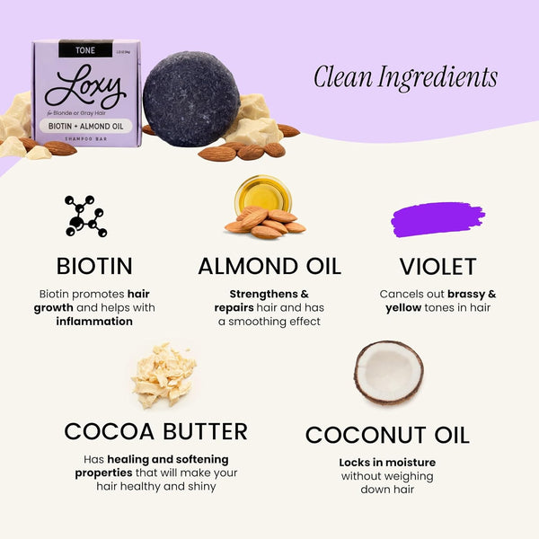 Naturel Purple Toning Shampoo Bar, Blonde or Grey Hair Toning Shampoo Bar with Biotin and Almond Oil, Vegan, Zero Waste, Cruelty Free, Made in USA