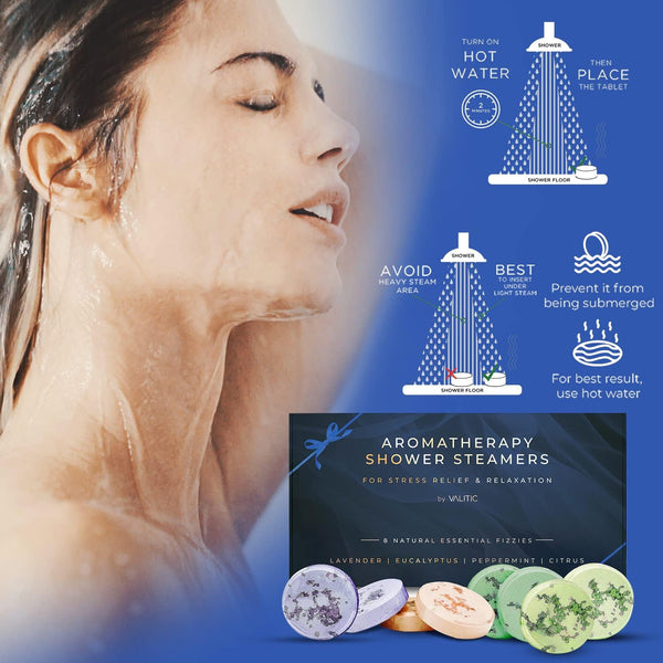 Valitic Aromatherapy Shower Steamers for Stress Relief and Relaxation - Gifts for Women Mom Birthday 8 Natural Essential Fizzies Shower Bombs - 4