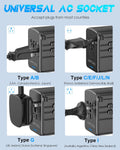 Universal Travel Adapter, 6.0A 30W 5 USB C/A Ports + 2500W AC Outlets, International Power Adapter for All USB Devices, Multi Plugs 110V 220V A/C,
