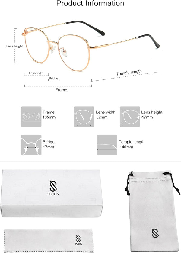 SOJOS Cat Eye Blue Light Blocking Glasses for Woman Hipster Metal Frame Womens Eyeglasses She Young SJ5027