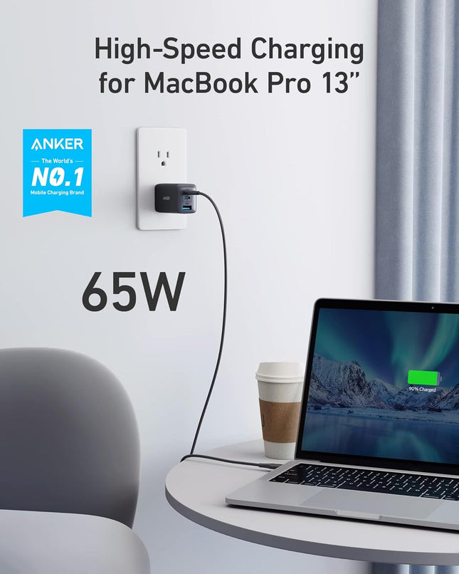 Anker USB C Charger (Nano 65W), PPS 3-Port Fast Compact Foldable USB C Charger Block for Macbook, Ipad Pro, Galaxy S24, 